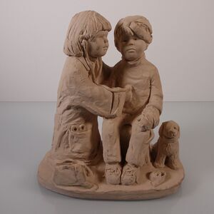 Austin Sculpture Girl Doctor Examining Boy Patient Dog Signed Dee Crowley 1992